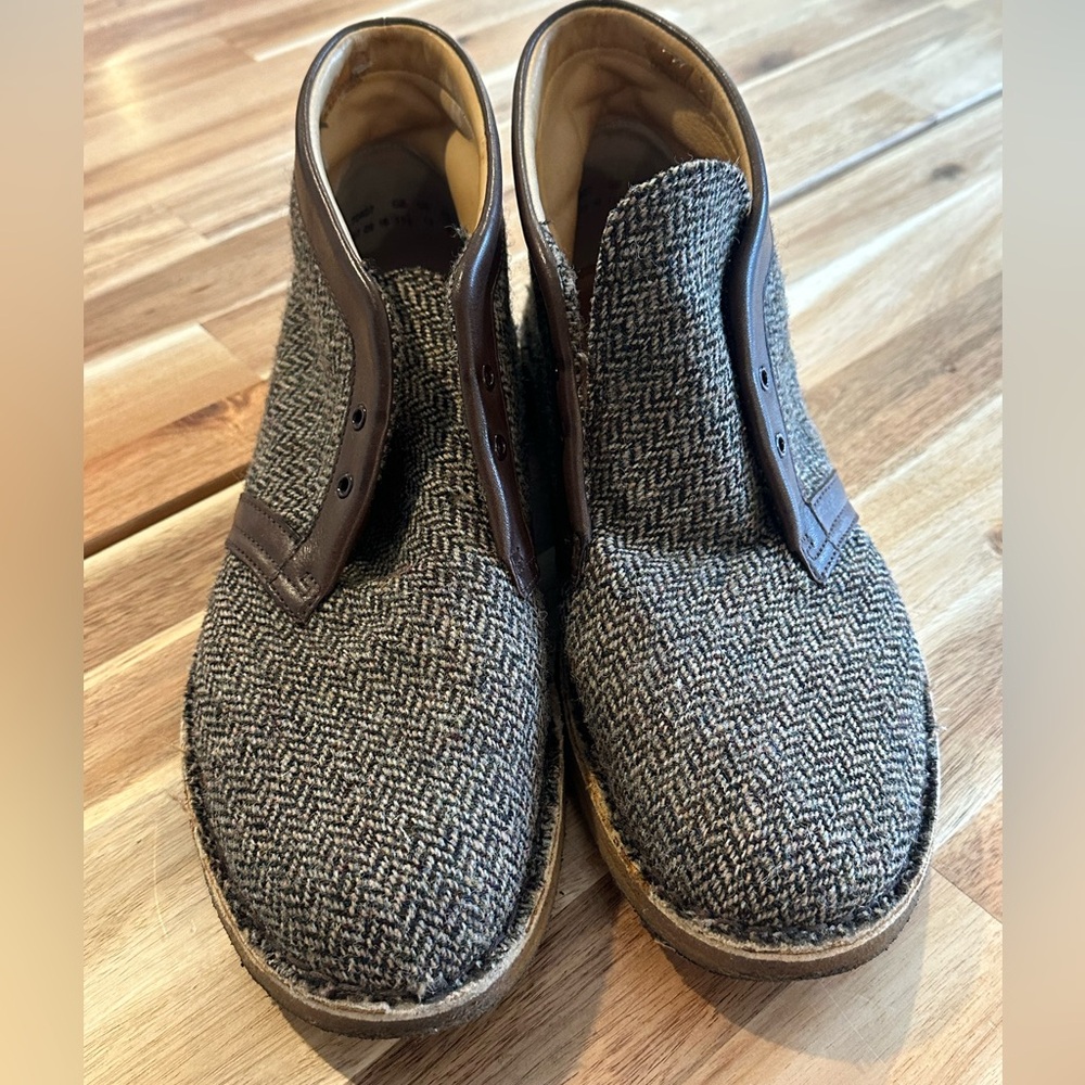 Clark’s Harris Tweed Desert Boots Chukka Wool Herringbon Leather US 12